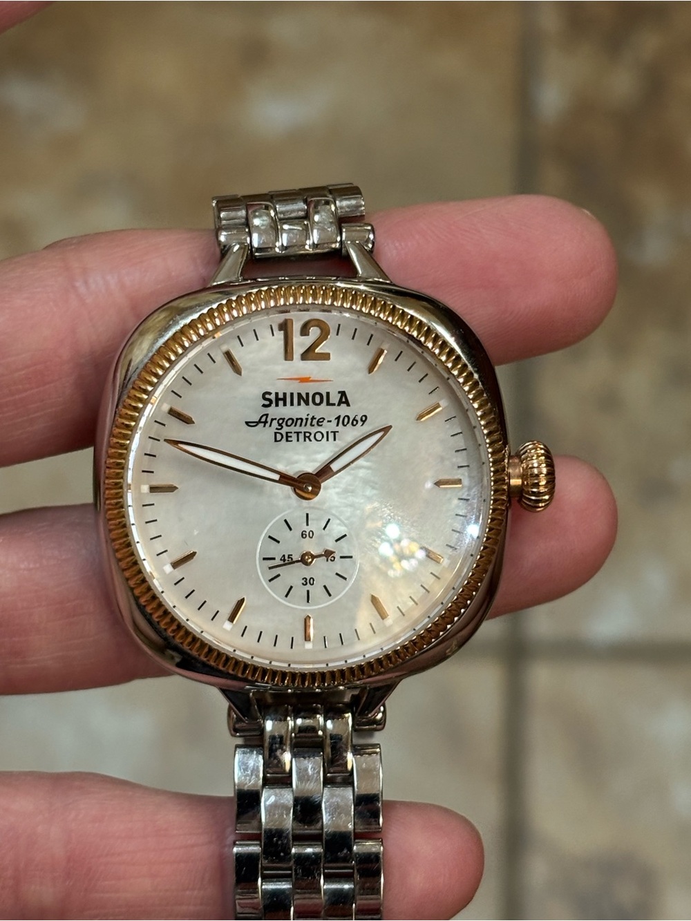 Shinola Silver Stainless Steel Bracelet Watch with Black Caseback Accent